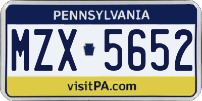 PA license plate MZX5652