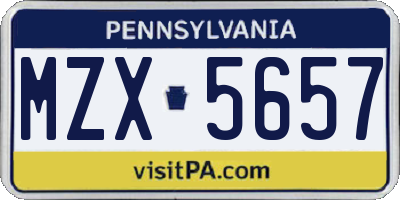 PA license plate MZX5657