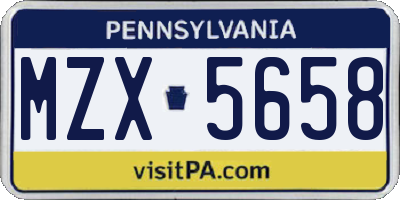 PA license plate MZX5658