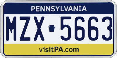 PA license plate MZX5663