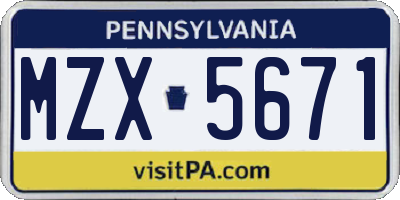PA license plate MZX5671