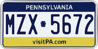 PA license plate MZX5672
