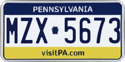 PA license plate MZX5673
