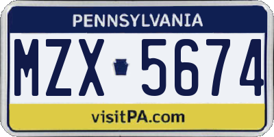 PA license plate MZX5674
