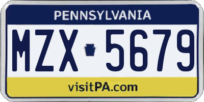 PA license plate MZX5679