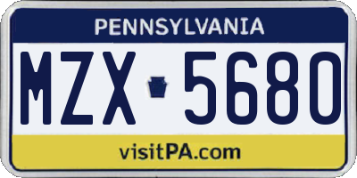 PA license plate MZX5680