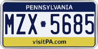 PA license plate MZX5685