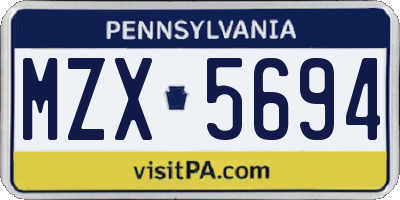 PA license plate MZX5694