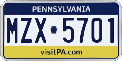 PA license plate MZX5701