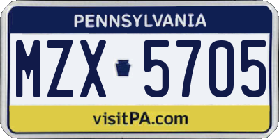 PA license plate MZX5705