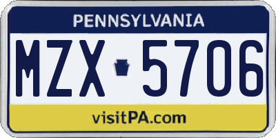 PA license plate MZX5706
