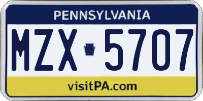 PA license plate MZX5707