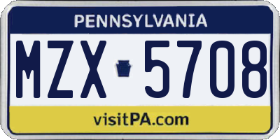 PA license plate MZX5708