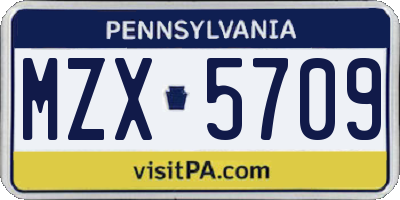 PA license plate MZX5709