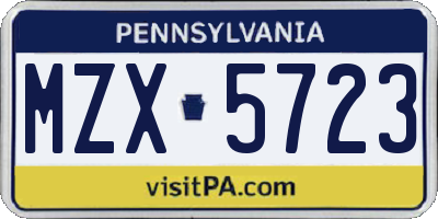PA license plate MZX5723