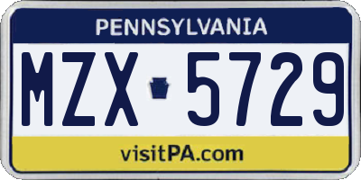 PA license plate MZX5729