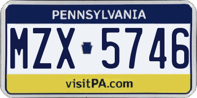 PA license plate MZX5746