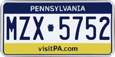 PA license plate MZX5752