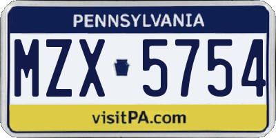 PA license plate MZX5754