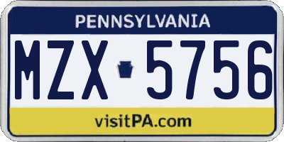 PA license plate MZX5756