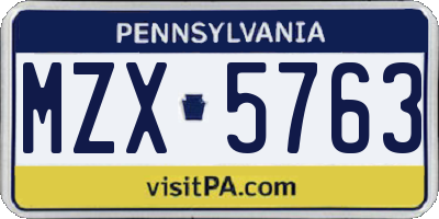 PA license plate MZX5763
