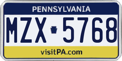 PA license plate MZX5768