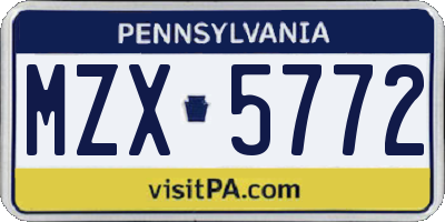 PA license plate MZX5772