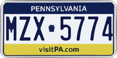 PA license plate MZX5774