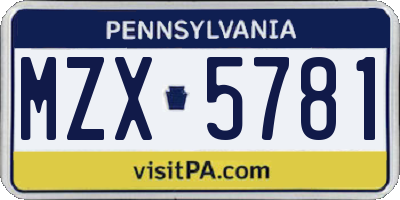 PA license plate MZX5781