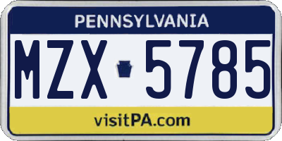 PA license plate MZX5785