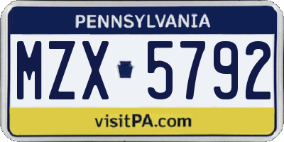 PA license plate MZX5792