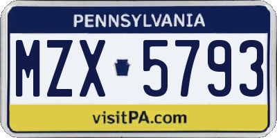 PA license plate MZX5793