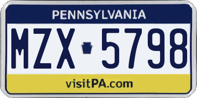 PA license plate MZX5798