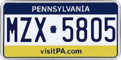 PA license plate MZX5805