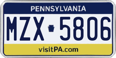 PA license plate MZX5806