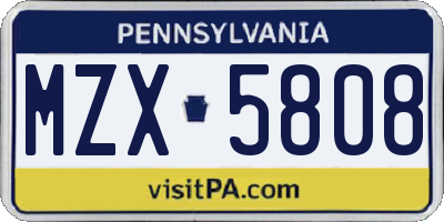 PA license plate MZX5808
