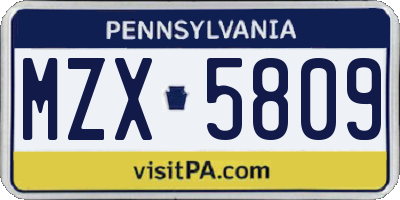 PA license plate MZX5809