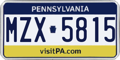PA license plate MZX5815