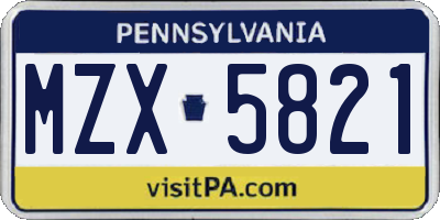 PA license plate MZX5821