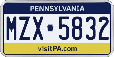 PA license plate MZX5832