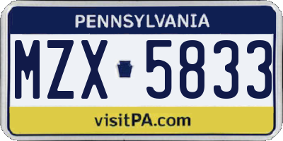 PA license plate MZX5833
