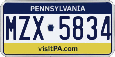 PA license plate MZX5834