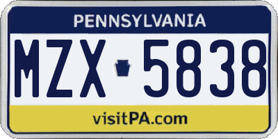 PA license plate MZX5838