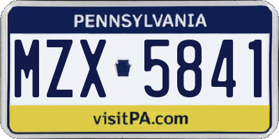 PA license plate MZX5841