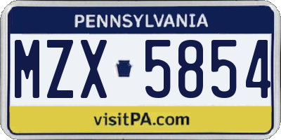PA license plate MZX5854