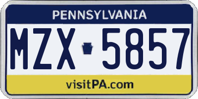 PA license plate MZX5857