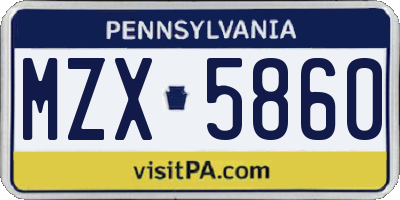 PA license plate MZX5860