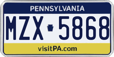 PA license plate MZX5868