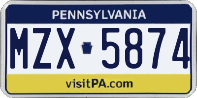 PA license plate MZX5874