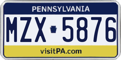 PA license plate MZX5876